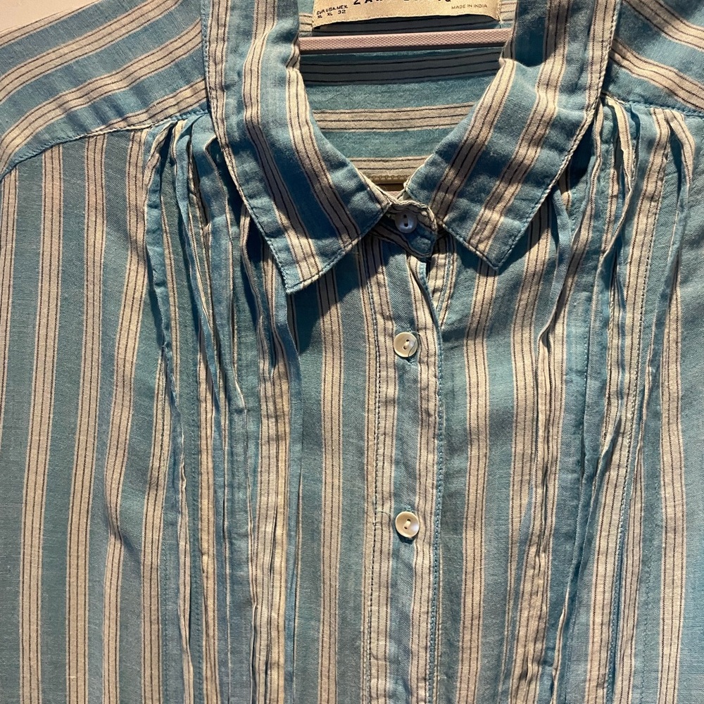 Zara Basic Long Button Down Blouse. Light Blue W/… - image 3